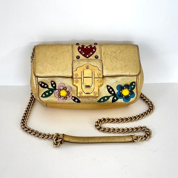 Dolce and Gabbana Lucia Metallic Gold Calfskin Embellished Shoulder Bag - Picture 5 of 16